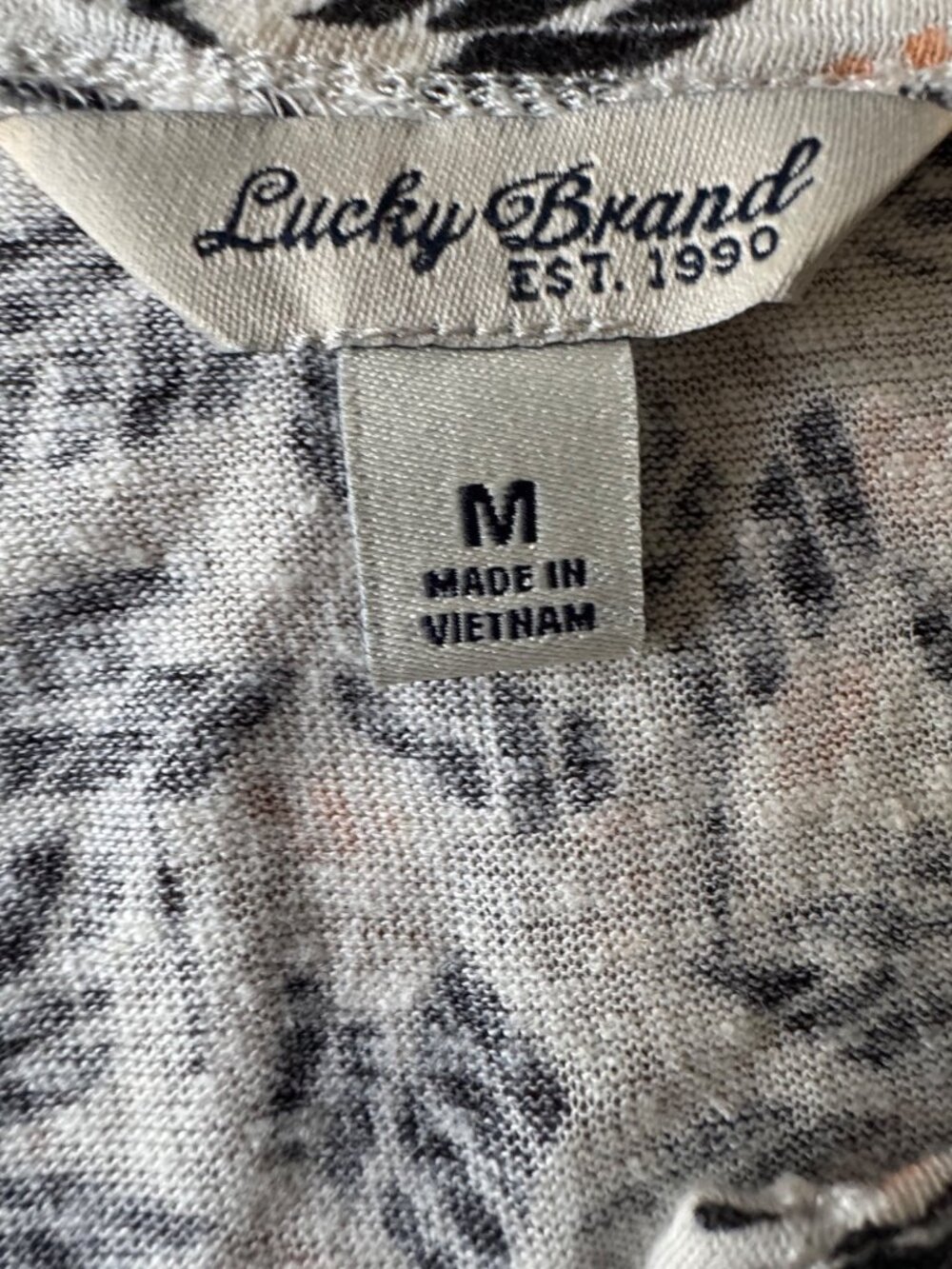 Lucky Brand Boho Top Embroidered Knit 3/4 Sleeve Leaf Print Beige/Black Size M - Picture 9 of 11